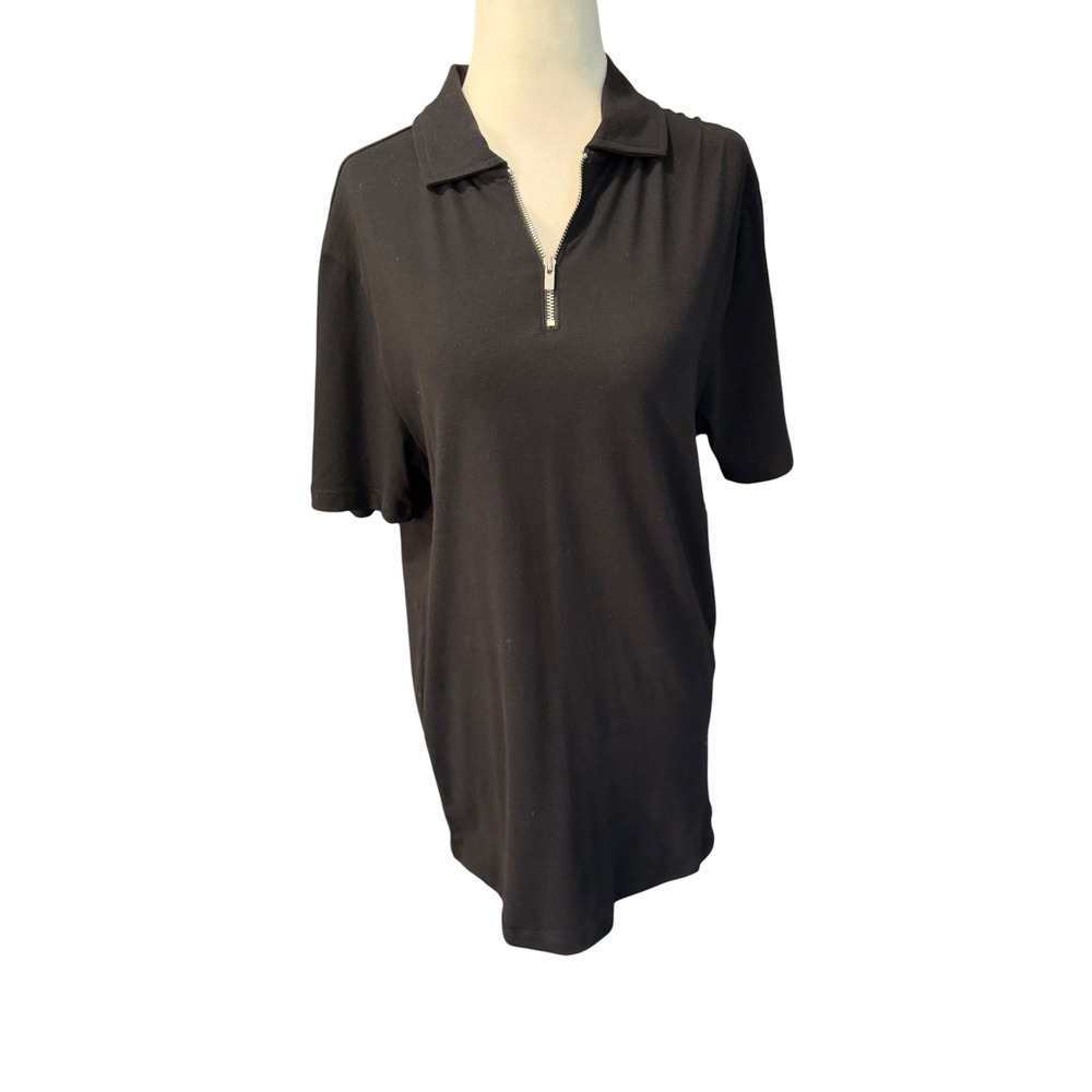 Abound Womens Short Sleeve Quarter Zip Polo Shirt Black AB490260MN Size S NEW